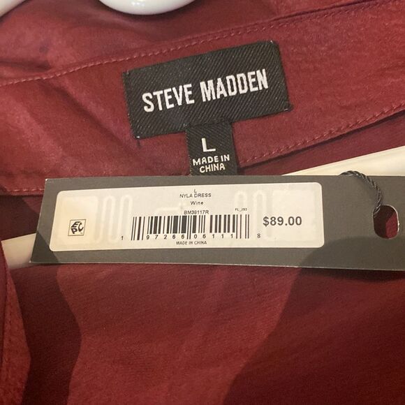 Steve Madden Nyla Long Sleeve V Neck Faux-Wrap Ruched Dress L NWT - Picture 6 of 7